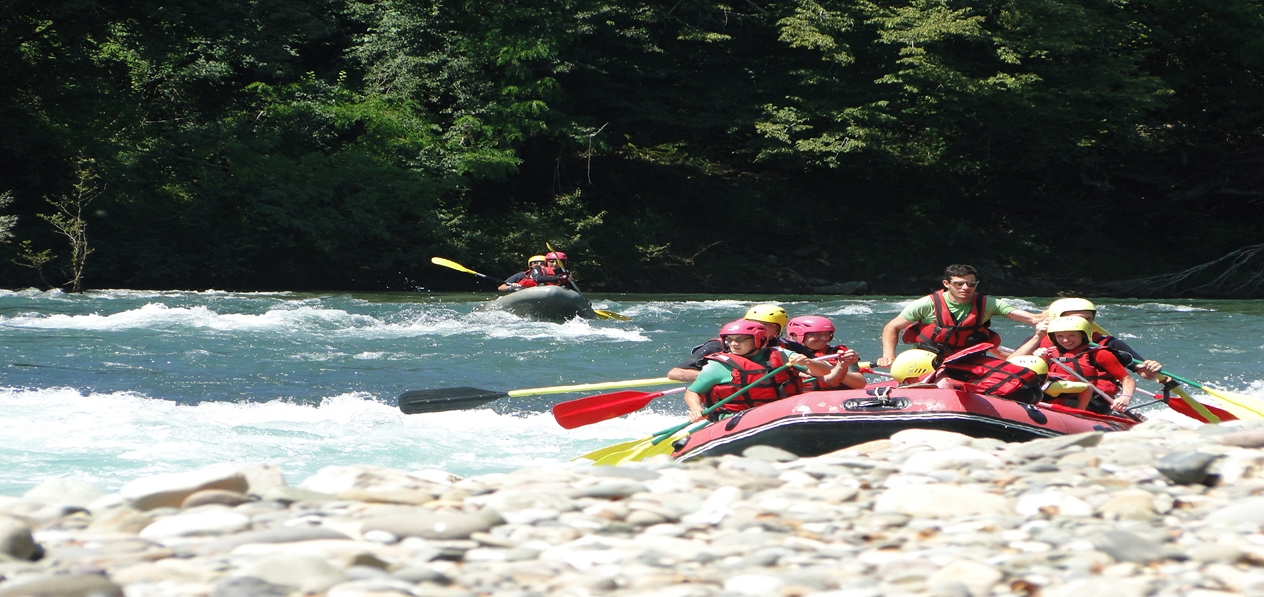 Rafting on mountain river Gave d'Oloron